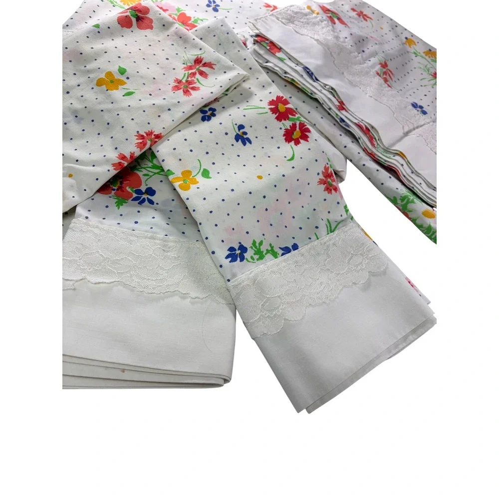 BUNDLE Cannon Royal Family 2 Twin Flat Pillowcases Floral Lace 5 pc set READ